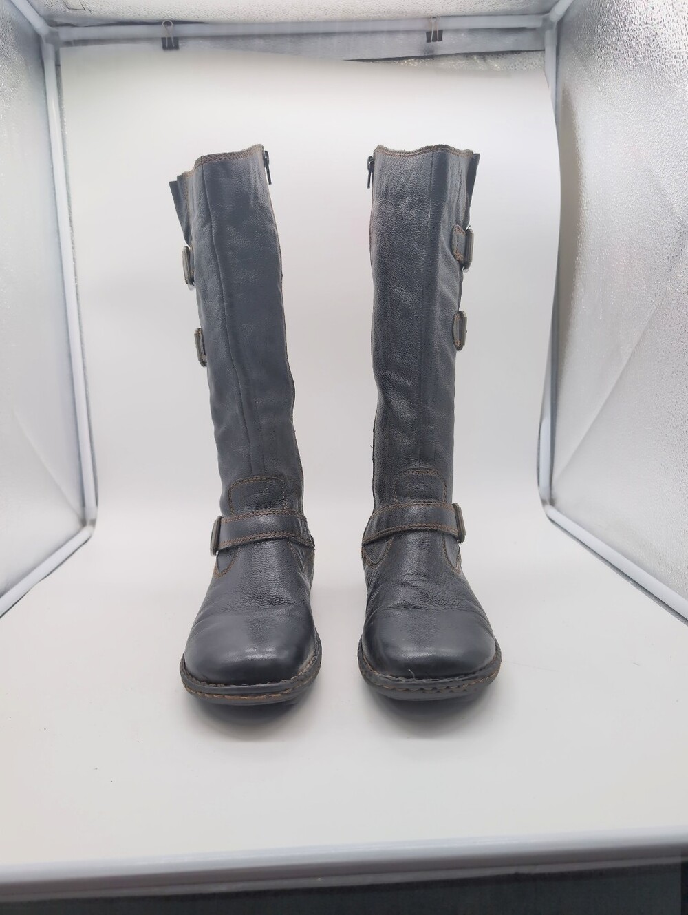 b.o.c. Born Concept Black Leather Knee-High Buckle Boots - Sz 11 (43) - Picture 2 of 7